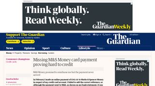 
                            10. Missing M&S Money card payment proving hard to credit - The Guardian