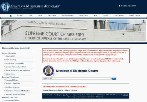 
                            11. Mississippi Electronic Courts (MEC) - State of Mississippi Judiciary