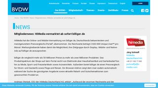 
                            9. Mitgliedernews: HiMedia vermarktet ab sofort billiger.de - BVDW