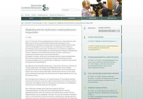 
                            6. Mitgliederportal der Sächsischen Landesärztekammer freigeschaltet ...