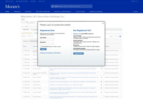 
                            8. Mitsubishi UFJ Securities Holdings Co., Ltd. Credit Rating - Moody's