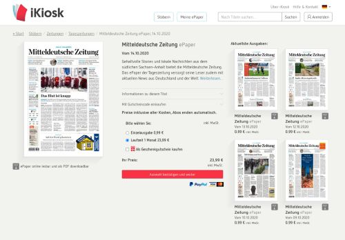 
                            8. Mitteldeutsche Zeitungt - Tageszeitung als ePaper im iKiosk lesen