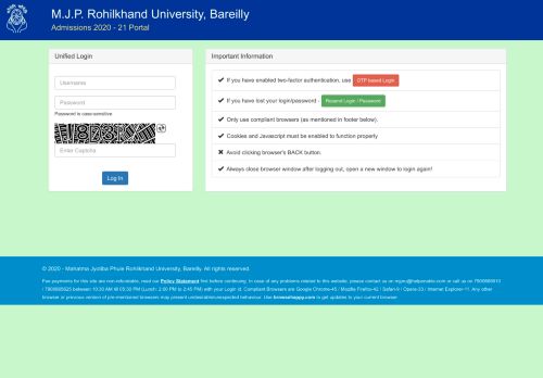 
                            1. MJP Rohilkhand University, Bareilly Admissions 2018-19 Portal