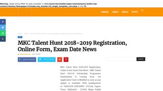 
                            11. MKC Talent Hunt 2018-2019 Registration, Online Form, Exam Date ...