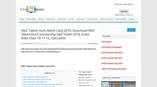 
                            12. MKC Talent Hunt Admit Card 2019, Download ... - Answer Key 2018