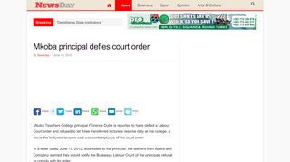 
                            11. Mkoba principal defies court order - NewsDay Zimbabwe