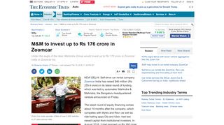 
                            8. M&M to invest up to Rs 176 crore in Zoomcar - The Economic Times