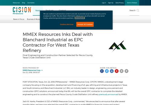 
                            13. MMEX Resources Inks Deal with Blanchard Industrial as EPC ...