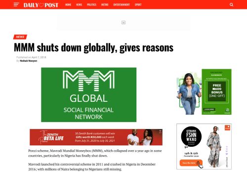 
                            10. MMM shuts down globally, gives reasons - Daily Post Nigeria