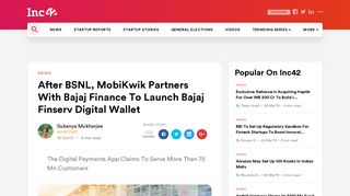 
                            9. MobiKwik Partners With Bajaj Finance To Launch Digital Wallet - Inc42