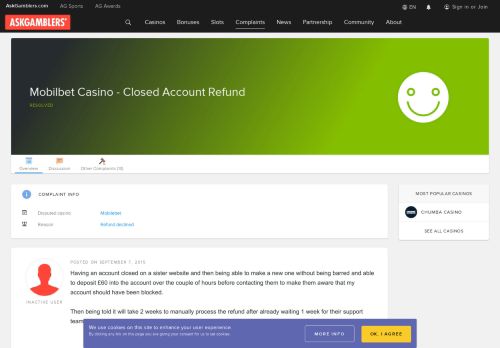 
                            12. Mobilbet Casino - Closed Account Refund - Complaint Solved ...