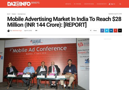 
                            13. Mobile Advertising Market In India To Reach $28 Million (INR 144 Crore)