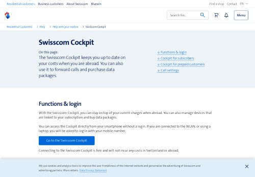 
                            2. Mobile Internet abroad: Swisscom Cockpit | Swisscom