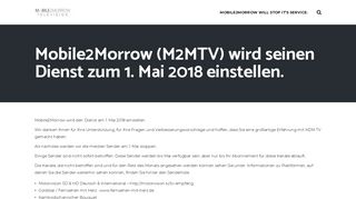
                            1. Mobile2Morrow (M2MTV) wird seinen Dienst zum 1. Mai 2018 ...