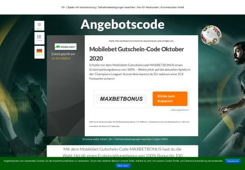 
                            8. Mobilebet Gutschein-Code im Februar 2019: MAXBETBONUS | Bis ...