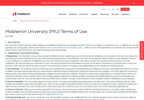 
                            6. MobileIron University (MIU) Terms of Use | MobileIron.com