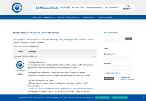 
                            6. Mobotix Standard IP Adresse - Default IP Address » - CamTelligence