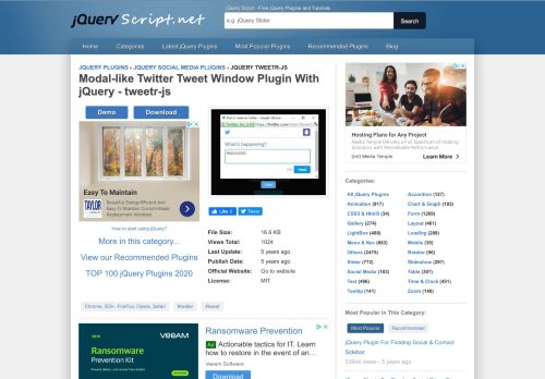 
                            6. Modal-like Twitter Tweet Window Plugin With jQuery - tweetr-js | Free ...