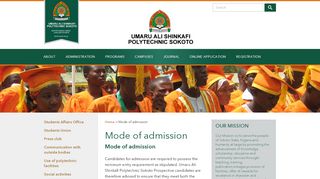 
                            5. Mode of admission - Umaru Ali Shinkafi Polytechnic Sokoto