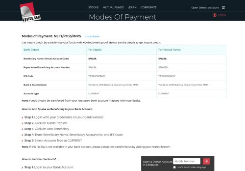 
                            10. Mode of Payment | 5paisa