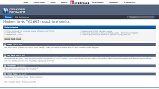 
                            1. Modem Arris TG1692: usuário e senha. - Hardware.com.br