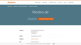 
                            13. Modeo.de Hotline, Anschrift, Faxnummer und E-Mail - Aboalarm