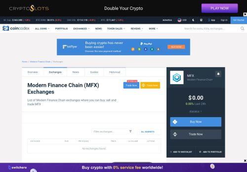 
                            10. Modern Finance Chain (MFX) Exchanges - Buy, Sell & Trade ...