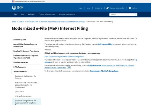 
                            12. Modernized e-File (MeF) Internet Filing | Internal Revenue Service