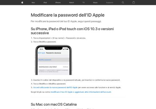 
                            2. Modifica della password dell'ID Apple - Supporto Apple