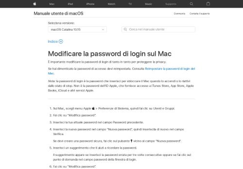
                            6. Modificare la password di login sul Mac - Supporto Apple