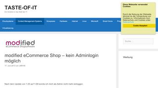 
                            3. modified eCommerce Shop – kein Adminlogin möglich – TASTE-OF-IT