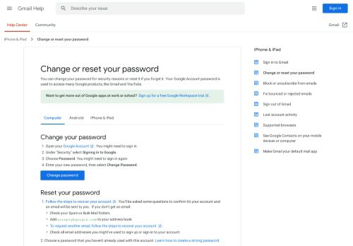 
                            2. Modifier ou réinitialiser votre mot de passe - Ordinateur - Aide Gmail