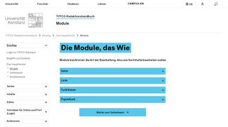 
                            12. Module | Das Hauptfenster | Einstieg | TYPO3-Redaktionshandbuch ...