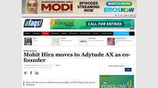 
                            12. Mohit Hira moves to Adytude AX as co-founder - Afaqs