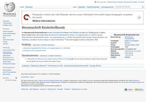 
                            8. Monatsschrift Kinderheilkunde – Wikipedia