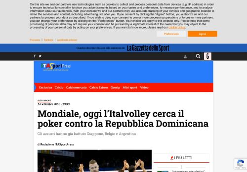 
                            12. Mondiale, oggi l'Italvolley cerca il poker contro la Repubblica ...