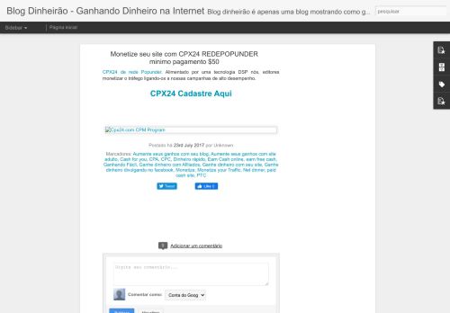 
                            8. Monetize seu site com CPX24 REDEPOPUNDER minimo pagamento ...