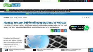 
                            12. Monexo to start P2P lending operations in Kolkata - Moneycontrol.com