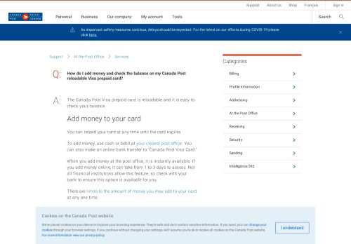 
                            10. Money on your Canada Post reloadable Visa prepaid card | Canada ...