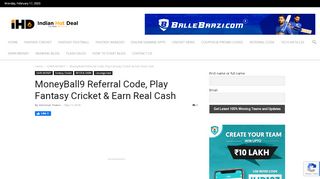 
                            3. MoneyBall9 Referral Code, Play Fantasy Cricket & Earn Real Cash