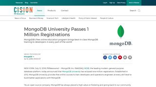 
                            13. MongoDB University Passes 1 Million Registrations - PR Newswire