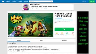 
                            9. Monkey Quest (10% Finished) - Roblox