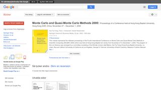 
                            10. Monte Carlo and Quasi-Monte Carlo Methods 2000: Proceedings of a ... - Google böcker, resultat