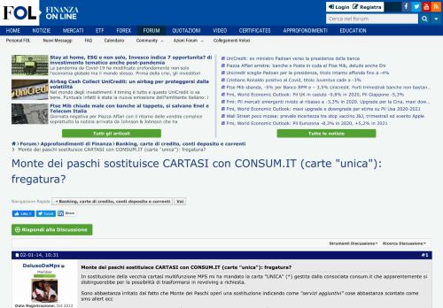 
                            11. Monte dei paschi sostituisce CARTASI con CONSUM.IT (carte 