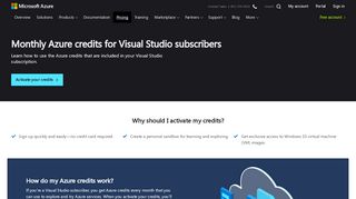 
                            2. Monthly Azure credit for Visual Studio subscribers - Microsoft Azure