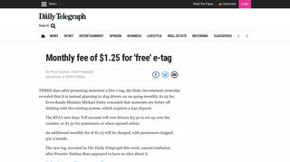 
                            10. Monthly fee of $1.25 for 'free' e-tag | Daily Telegraph