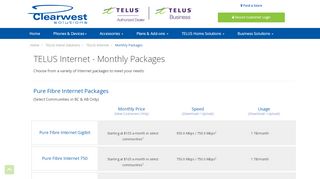 
                            5. Monthly TELUS Internet Packages - Clearwest Solutions