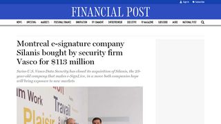 
                            7. Montreal e-signature company Silanis bought by security firm Vasco ...