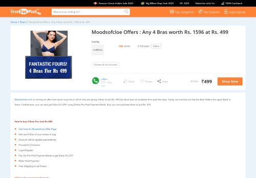 
                            6. Moodsofcloe Offers : Any 4 Bras worth Rs. 1596 at Rs. 499 at ...