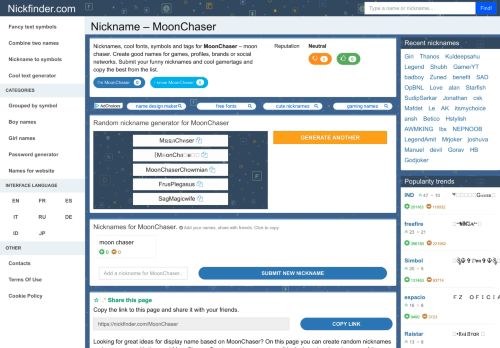 
                            10. MoonChaser - Names and nicknames for MoonChaser - Nickfinder.com